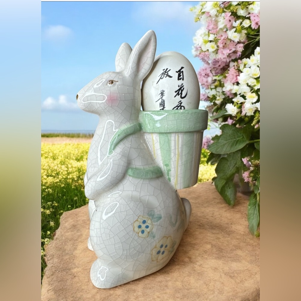Midwest rabbit flower pot strapped to back